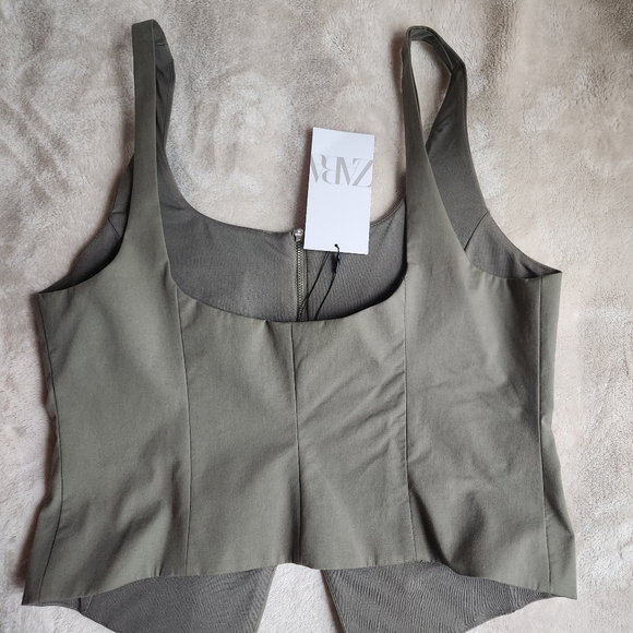 Zara pockets vest top light khaki/green sz L BNWT - Picture 8 of 8
